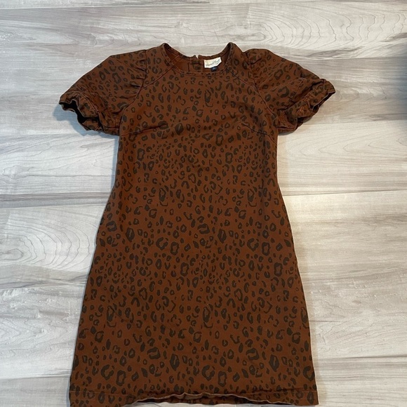 Universal Thread Brown & Black Leopard Print Dress Short Puff Sleeves-Size 2 - Picture 7 of 15